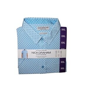 Nick Graham Everywhere Stretch Button Up SS Men's Top Turquoise Geometric XXL Nw